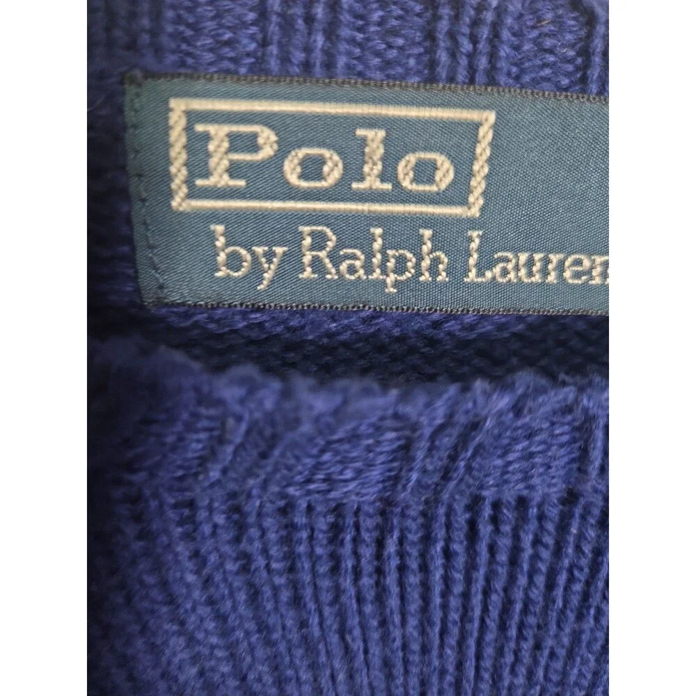 Vtg Polo Ralph Lauren Sweater Mens L Navy Crewneck Cotton Red Pony Preppy